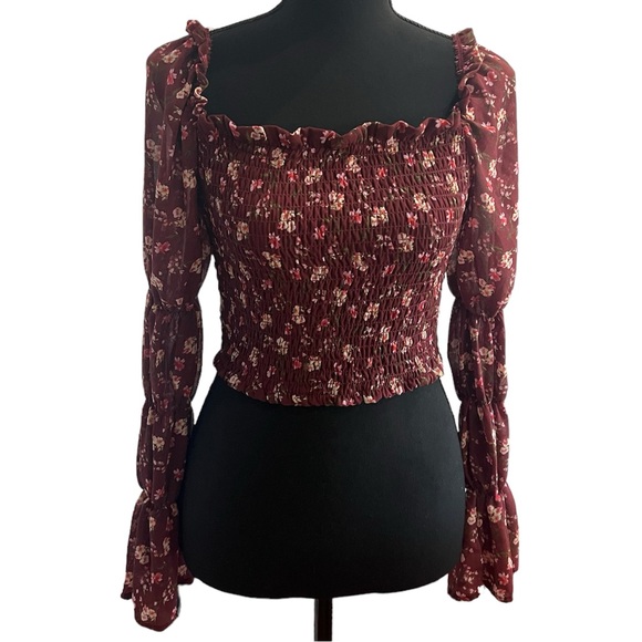 wild fable Tops - Wild Fable Floral Maroon Crop Top